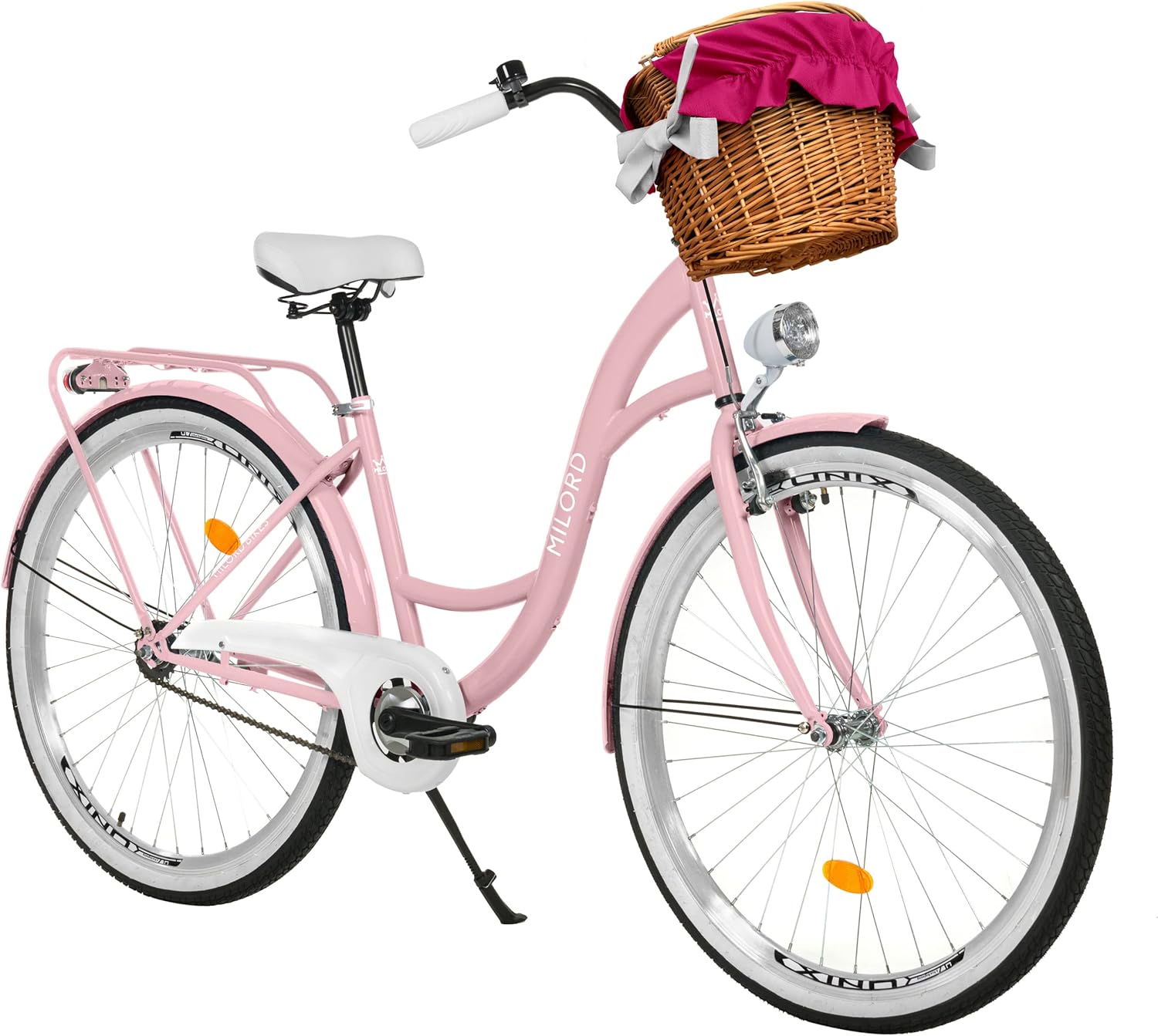 MILORD Ladies City Bike Comfort Bicycle with Wicker Basket Vintage Bicycle 26.28 Inch 1 Gear