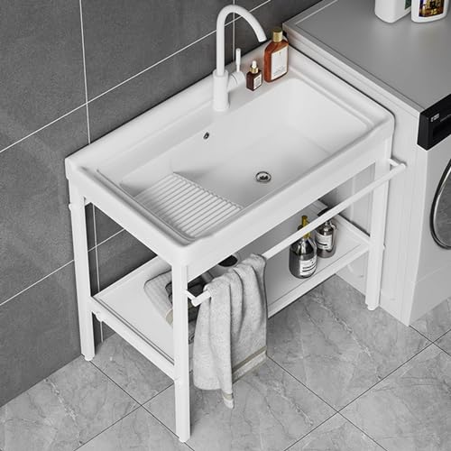 Lavello in ceramica staffa in acciaio inossidabile,vasca da bucato,lavando lavello lavanderia,Con tubi dell'acqua, viti di montaggio, adatto per balcone, giardino, lavanderia,bagno (Size : 32"(81cm) : Amazon.it: Fai da te