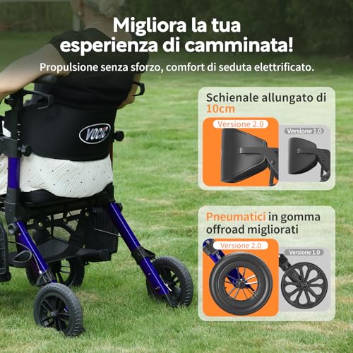 VOCIC Deambulatore Sedia Rotelle 2 in 1|Deambulatore per anziani 4 ruote con seduta,Carrello pieghevole per tutti i terreni|Rollator da esterno egolabile in altezza in alluminio |Blu 5 anni garanzia : Amazon.it: Salute e cura della persona