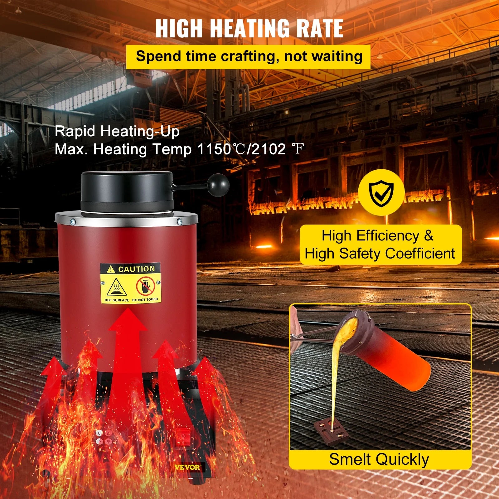 Forno di fusione elettrico VEVOR, forno di fusione elettrico digitale da 3 kg, forno per fusione dell'oro da 1750 W, 1150 °C/2102 °F con crogiolo in grafite e matrice per lingotti per la lavorazione di fusione di oro, argento, rame e alluminio.