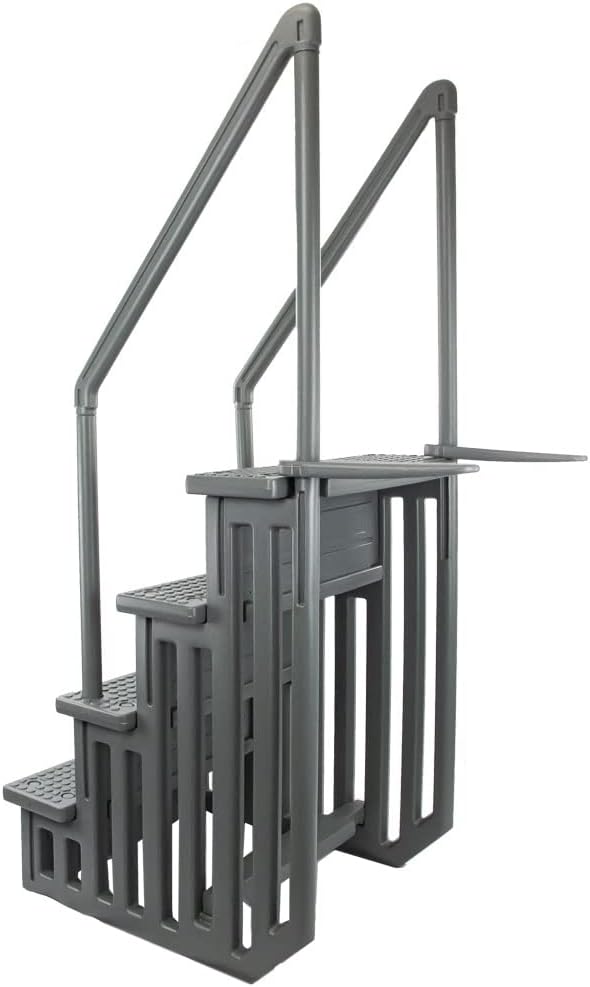 Gradini antiscivolo per piscine | Grigi | Per piscine fuori terra | Possono essere montati su ponti alti da 48" a 54" | Scale di sicurezza con portata fino a 300 libbre