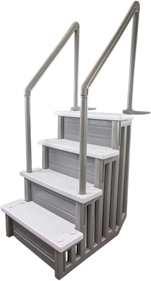 Gradini antiscivolo per piscine | Grigi | Per piscine fuori terra | Possono essere montati su ponti alti da 48" a 54" | Scale di sicurezza con portata fino a 300 libbre