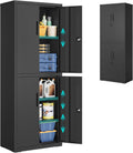 SONGMICS Armadietto Garage a 5 Ripiani con 4 Ante, Armadio Ufficio, 40 x 60 x 180 cm, 2 Serrature, Ripiani Regolabili, Armadio Metallo, Nero Opaco OMC017BD01