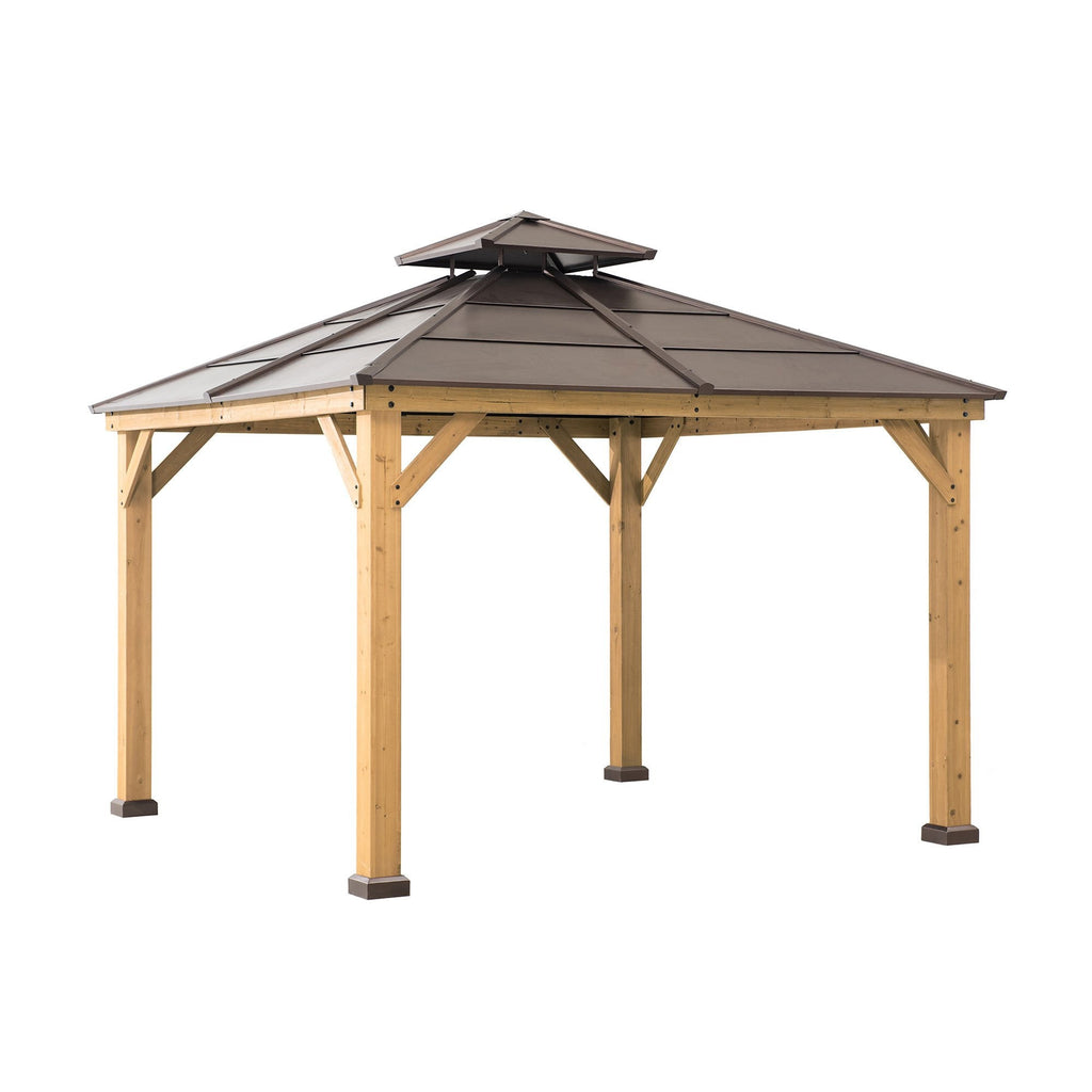 Gazebo con struttura in cedro da 10 piedi x 10 piedi e tetto a padiglione in acciaio a 2 livelli