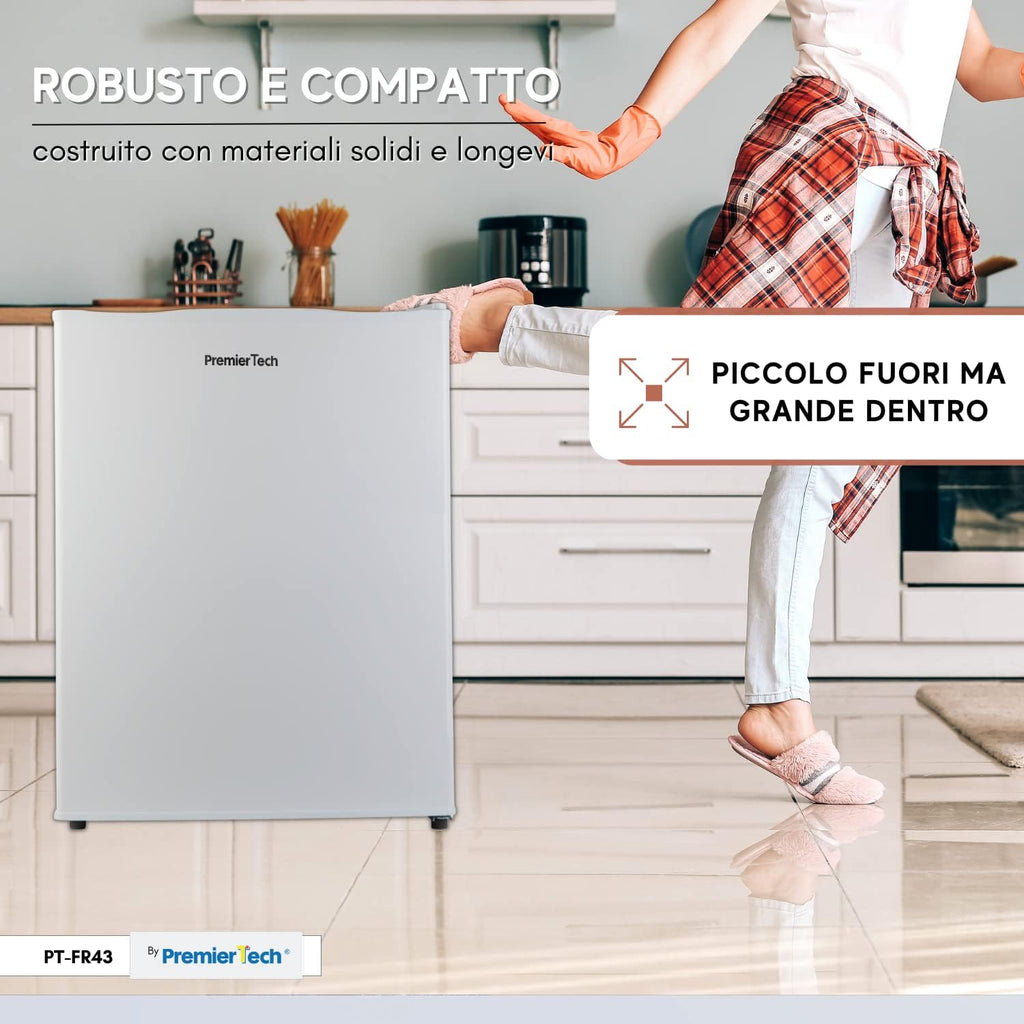 PremierTech Mini Congelatore, Freezer 42 litri, 4**** Stelle, Compatto, Da Tavolo, Risparmio Energetico, Porta reversibile, Bianco, PT-FR43