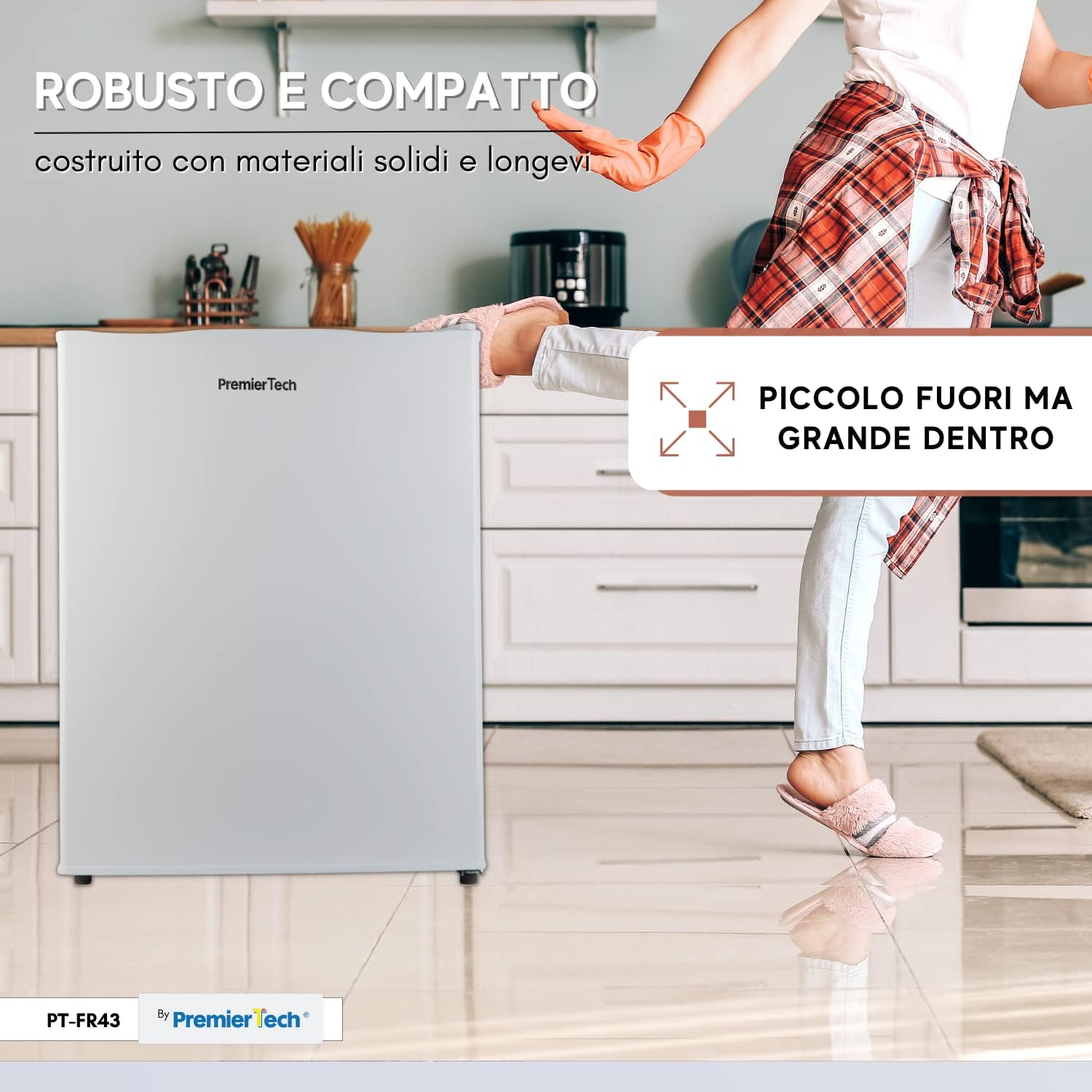 PremierTech Mini Congelatore, Freezer 42 litri, 4**** Stelle, Compatto, Da Tavolo, Risparmio Energetico, Porta reversibile, Bianco, PT-FR43