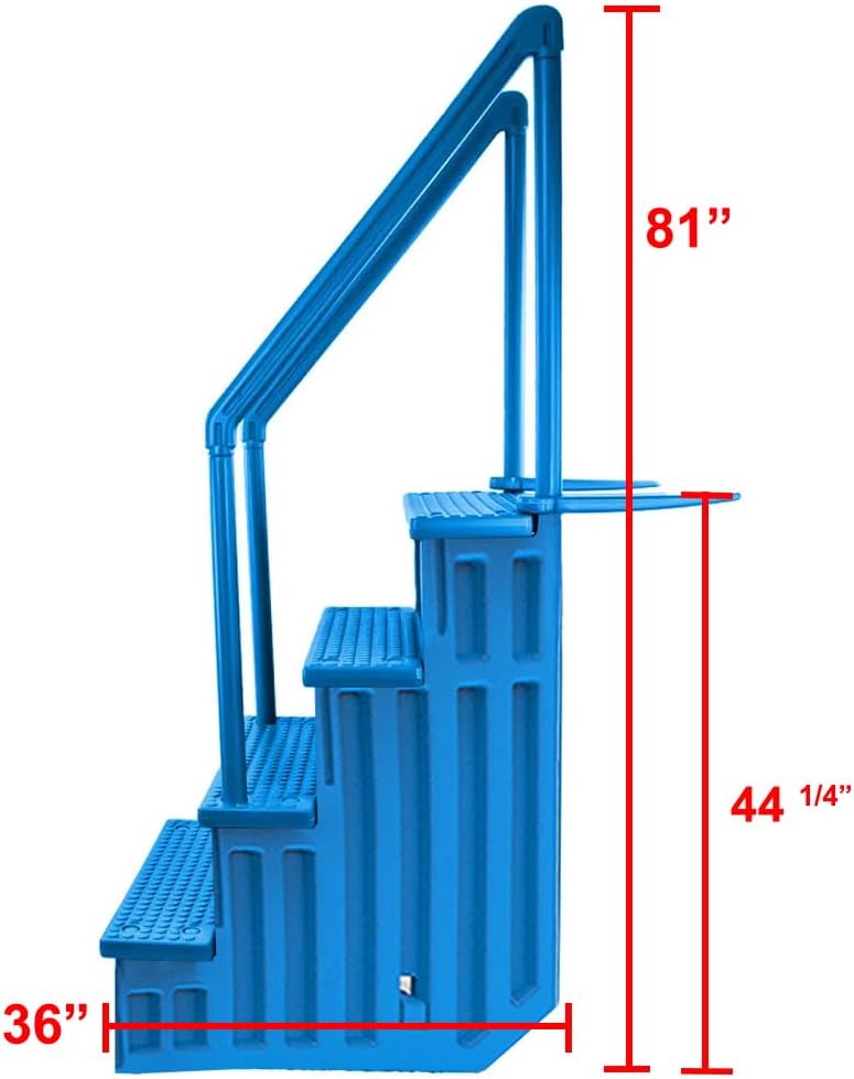 Gradini antiscivolo per piscine | Grigi | Per piscine fuori terra | Possono essere montati su ponti alti da 48" a 54" | Scale di sicurezza con portata fino a 300 libbre
