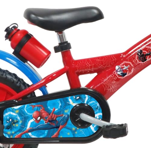 A.T.L.A.S. Bicicletta 12'' Spiderman dotata di 1 freno, piastra anteriore decorativa, parafanghi, carter e stabilizzatori.   Casco Spiderman incluso! : Sport e tempo libero