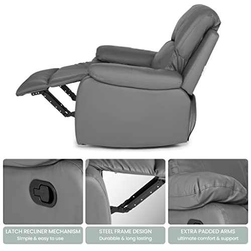 Bravich Divano reclinabile manuale in pelle rigenerata grigia di lusso, mobili per soggiorno, poltrona lounge set per il massimo comfort ed eleganza. Divano a posto singolo per la casa (96 x 93 x 97 : Amazon.it: Casa e cucina