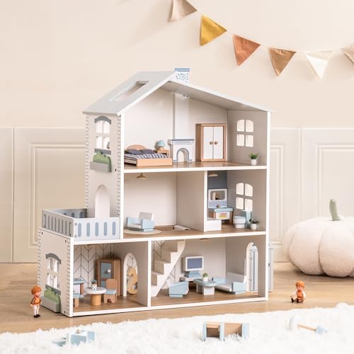 ROBUD Casa delle bambole in legno luci,3 piani, inclusi mobili e scale, giocattoli per bambini dai 3 anni in su : Amazon.it: Giochi e giocattoli