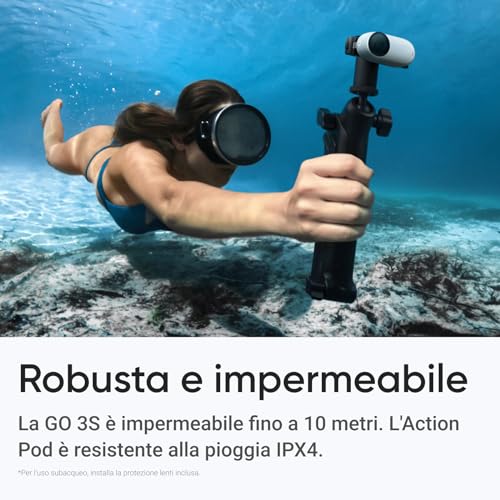 Insta360 GO 3S (128GB)   Cam 4K per vlogging, POV a mani libere, montaggio magnetico, stabilizzazione, 140 minuti di autonomia, impermeabilità fino a 10 m, editing IA : Elettronica