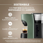 Lavazza, A Modo Mio Macchina per Caffè Tiny Eco Verde con 64 Capsule ¡Tierra! Assortite, Macchina per Espresso in Plastica Riciclata, 1450 W, 220-240 V, 50/60 Hz, 0.6 Litri