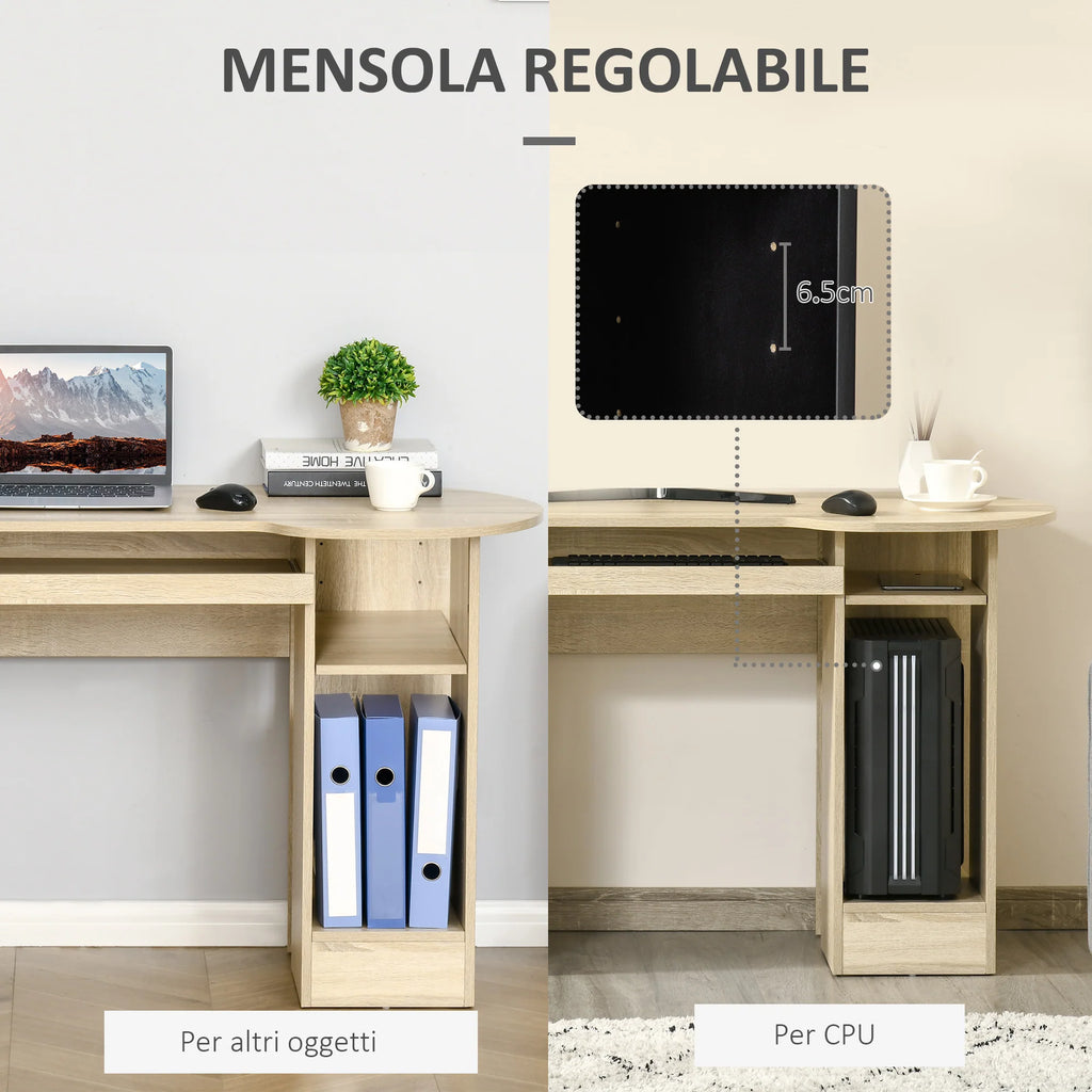 Easycomfort Scrivania da PC per Ufficio con Scaffali, Cassetti e Ripiano Testiera in Legno, 125x60x74cm