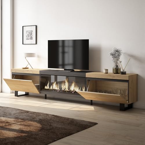 Skraut Home | Mobile TV Soggiorno | Ampio spazio a disposizione | 267x57x35 cm | TV di grande formato | Camino elettrico XXL | Design industriale | Stile moderno | Rovere e nero : Amazon.it: Casa e cucina