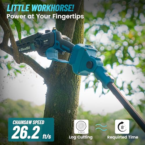 2 in 1 Mini Motosega con Batteria 8000mAh, Seesii 6 Pollici Motosega Telescopica senza spazzole, Svettatoio Telescopico Auto Lubrificante, Serbatoio Olio 30ml, Altezza Di Lavoro 4,57m : Amazon.it: Giardino e giardinaggio