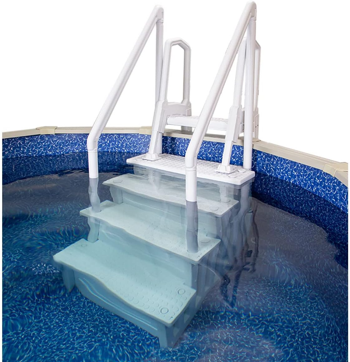 Gradini antiscivolo per piscine | Grigi | Per piscine fuori terra | Possono essere montati su ponti alti da 48" a 54" | Scale di sicurezza con portata fino a 300 libbre