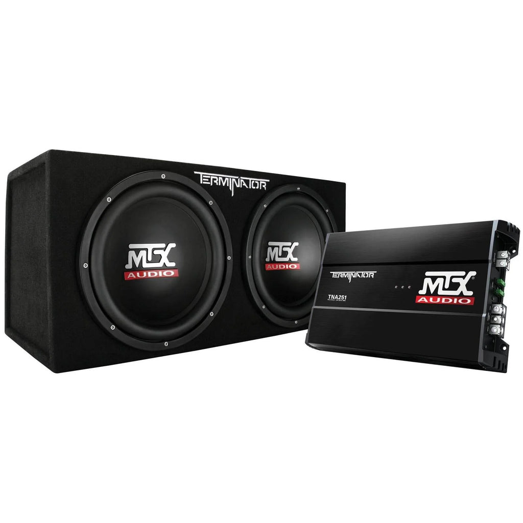 Subwoofer per auto MTX da 12" a doppio caricamento con subwoofer, amplificatore e kit di cablaggio QPower