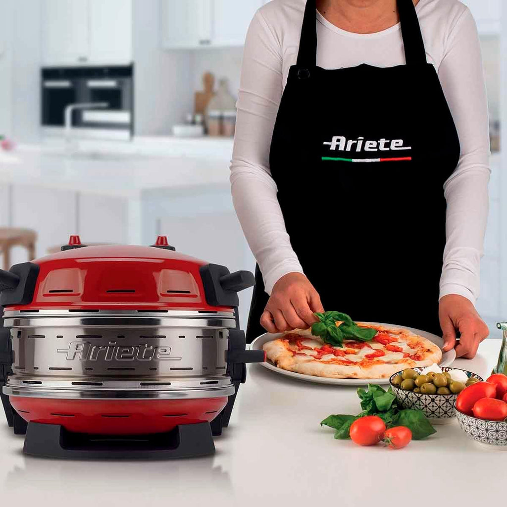 Ariete 927 Pizzeria Ariete, Forno pizza doppio, 2300 W, 2 pietre refrattarie, 2 pizze in 4 minuti, 2 termostati, Diametro 32 cm, 5 livelli di cottura, 2 pale in acciaio inox, Rosso