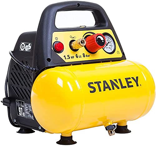 Stanley D 200 Compressore 6 Lt 1,5Hp, Pressione Max 8 Bar/116 Ps, Rumorosità 97 Db, ‎38 x 38 x 35 cm, 9 Kg &amp; Tubo Spiralato 10 Metri Attacco Rapido : Amazon.it: Fai da te