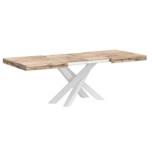 Mobili Fiver Emma 140 Tavolo da Pranzo Allungabile – Piano in Rovere Rustico con Gambe Bianche Incrociate, Laminato/Ferro, Made in Italy