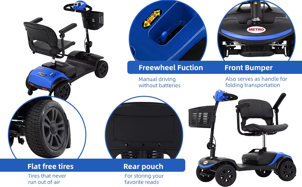 Scooter elettrico per anziani, sedia a rotelle elettrica pieghevole con cestino, pieghevole e compatto per viaggiare con la famiglia (blu) - MadeInUSA