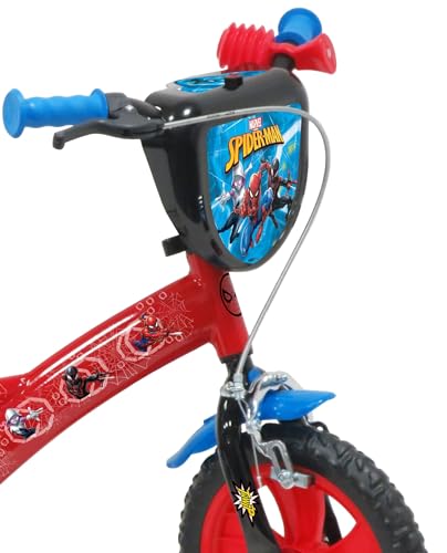 A.T.L.A.S. Bicicletta 12'' Spiderman dotata di 1 freno, piastra anteriore decorativa, parafanghi, carter e stabilizzatori.   Casco Spiderman incluso! : Sport e tempo libero
