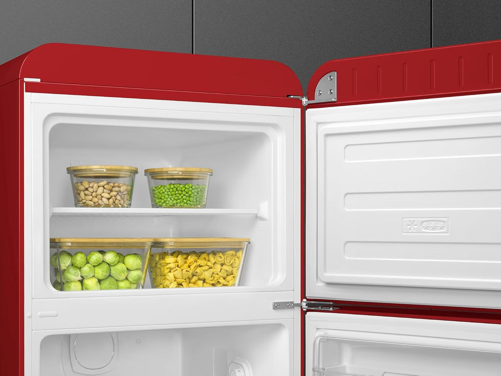 Smeg, Frigorifero Doppiaporta FAB30RRD5 a Libera Installazione, Cerniera a Destra, Frigorifero Ventilato e Freezer Statico, Design Bombato 50's Style, Rosso