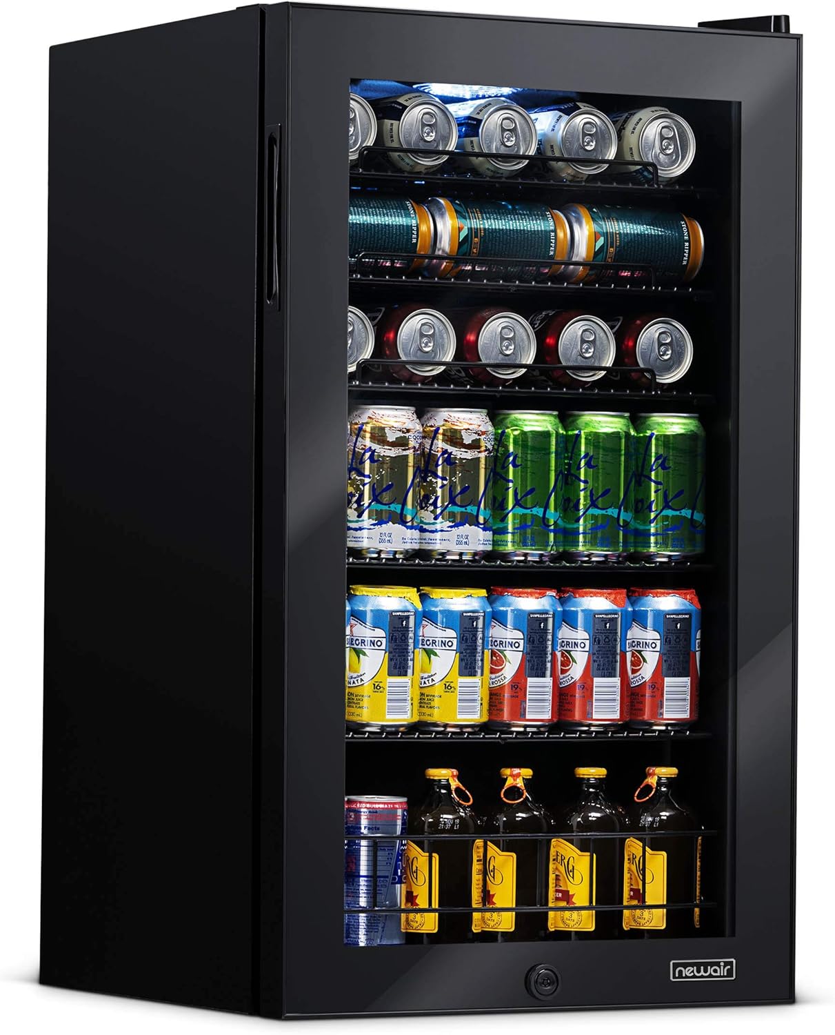 Frigorifero per bevande | 126 lattine indipendente con porta in vetro con cerniera a destra | Mini frigorifero per bevande, perfetto per birra, vino, bibite e bevande fredde