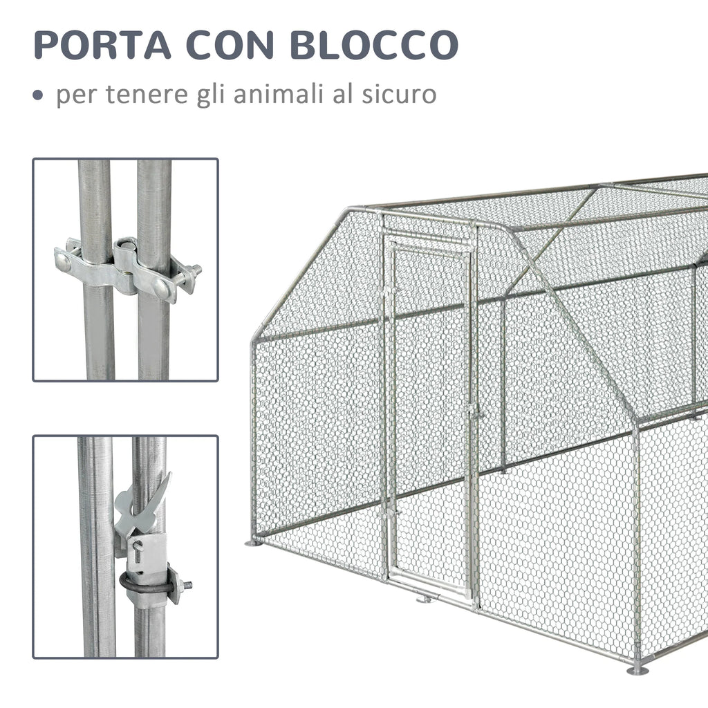 Easycomfort Recinto Gabbia per Galline in Metallo Galvanizzato Impermeabile, Pollaio con Porta e Copertura Oxford, 280x570x195cm