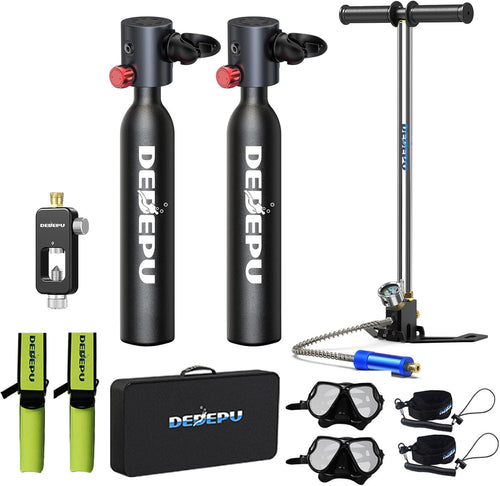 Bombola per immersioni subacquee, mini bombola da 0,5 l a pressione costante, bombole con valvola di intercettazione, capacità di immersione subacquea di 5-10 minuti, mini bombole portatili, bombole per immersioni subacquee con pompa