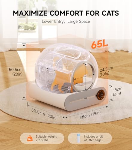 The Fellie Lettiera autopulente per gatti, lettiera automatica con rimozione degli odori e controllo tramite app, protezione di sicurezza, grande lettiera per gatti da 65 litri, con 1 rotolo di : Amazon.it: Prodotti per animali domestici