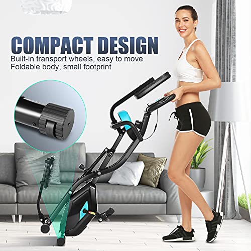 Profun Cyclette pieghevole da fitness, 10 livelli di resistenza magnetica e sedile ampio e confortevole, bicicletta di esercizio da interni, supporto per tablet e monitor digitale : Sport e tempo libero