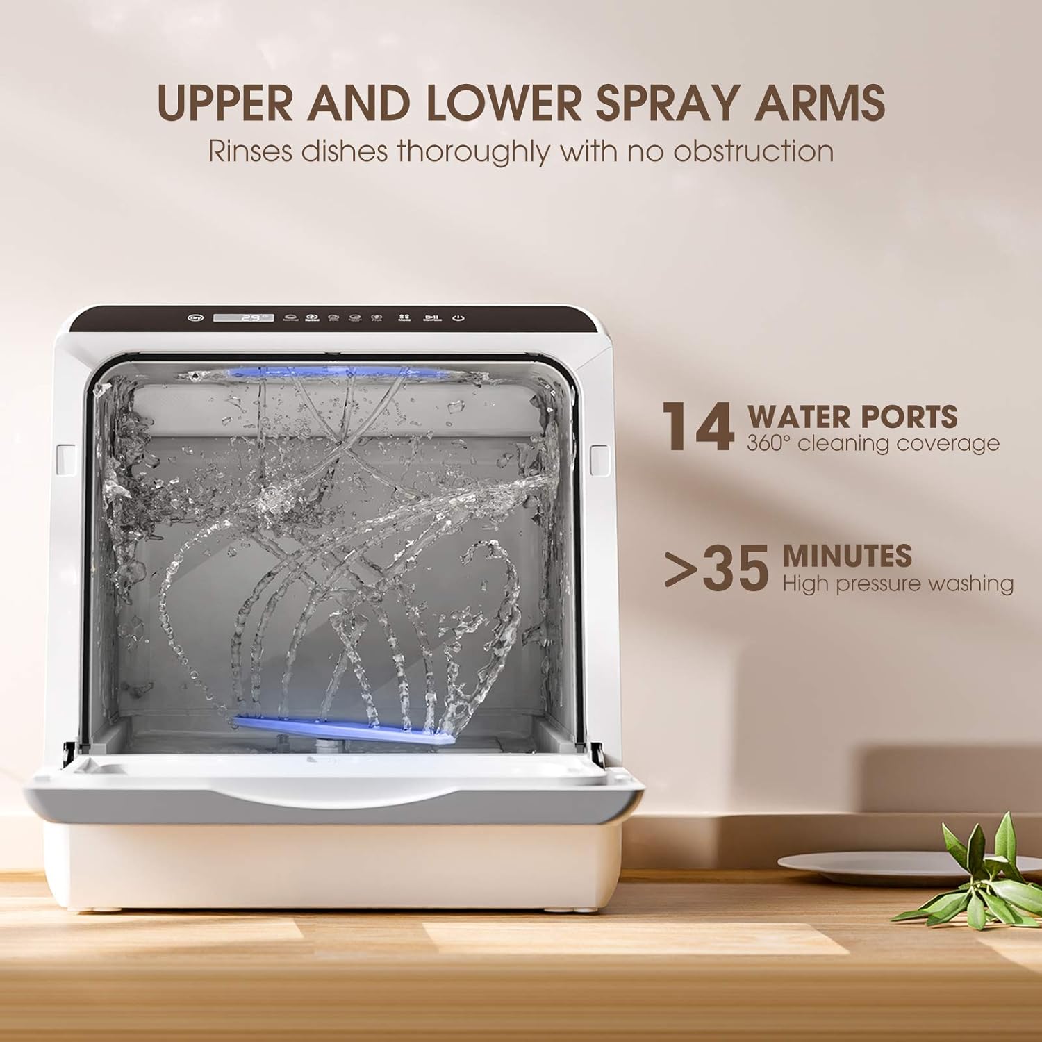 2025 lavastoviglie portatili da banco, lavastoviglie compatte con serbatoio dell'acqua incorporato da 5 L e tubo di ingresso, 5 programmi di lavaggio, cura del bambino, funzione di asciugatura ad aria e luce LED per piccoli appartamenti