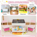 Yorbay Tavolo per Bambini con 2 Sedie, Set di Mobili per Bambini in Legno con Vano Portaoggetti e Scaffalature, 3 in 1, Tavolo da Attività e Tavolo da Tavolo, Cameretta dei Bambini,Sala Giochi : Casa e cucina