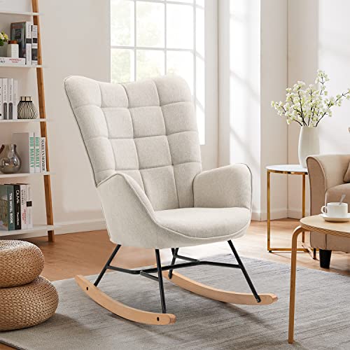 MEUBLE COSY Sedia a Dondolo Poltrona Imbottita Relax con Braccioli Schienale Alto per Soggiorno Cameretta in Tessuto con Gambe in Legno : Casa e cucina