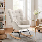 MEUBLE COSY Sedia a Dondolo Poltrona Imbottita Relax con Braccioli Schienale Alto per Soggiorno Cameretta in Tessuto con Gambe in Legno : Casa e cucina