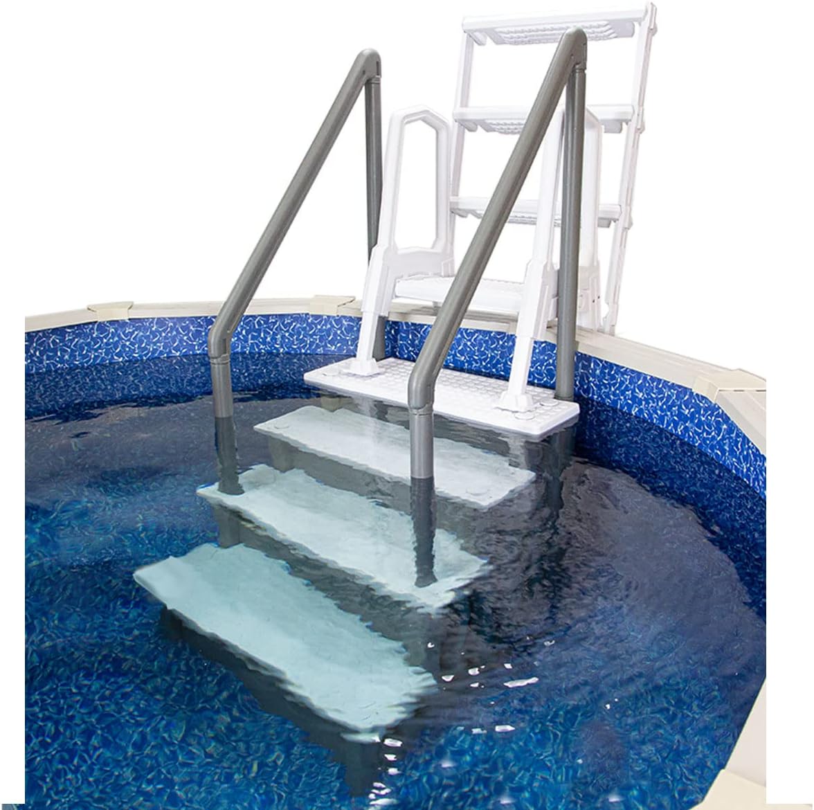 Gradini antiscivolo per piscine | Grigi | Per piscine fuori terra | Possono essere montati su ponti alti da 48" a 54" | Scale di sicurezza con portata fino a 300 libbre