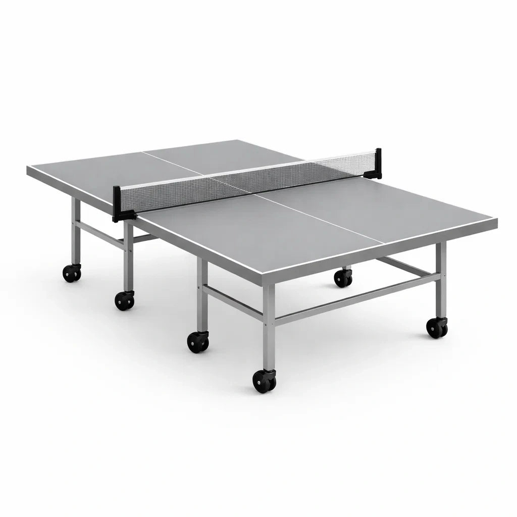 Tavolo da ping pong pieghevole in mdf e metallo con ruote grigio