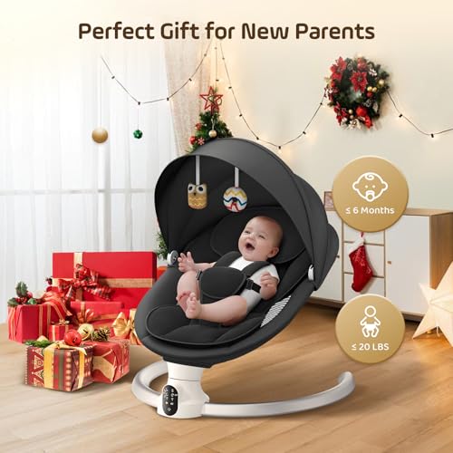 Ixdregan Sdraietta Neonati Elettrica   App e Telecomando Dondolo Neonati Elettrico con 3 timer, 5 Velocità di Altalena, 10 Musiche, Sdraietta Neonati Bluetooth Imbottita Morbida Baby (APP Nero) : Prima infanzia