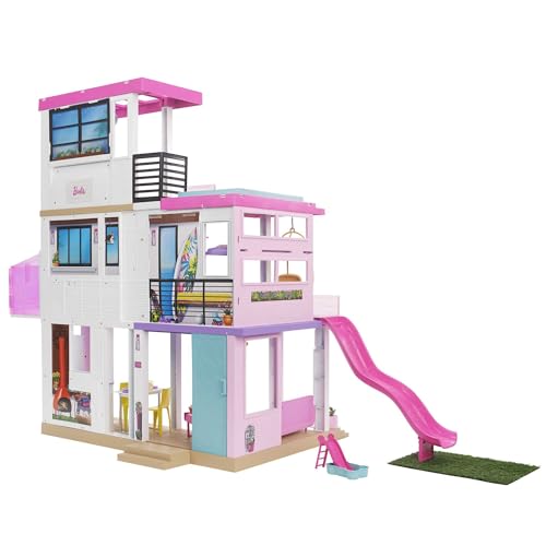 Barbie Casa dei Sogni   Playset Casa di Barbie 3 piani   Piscina   Scivolo   Ascensore   Oltre 75 Accessori   Alta 110 cm   Regalo per Bambini 3 7 Anni, GRG93 : Giochi e giocattoli
