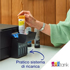 Epson EcoTank ET 2821 Stampante Multifunzione 3 in 1 A4, Serbatoi Ricaricabili Alta Capacità, 4 Flaconi Inclusi pari a 3600pag B/N 6500pag Colore, Display LCD USB Wi Fi/Direct, Nero : Informatica