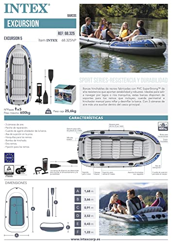 Intex Excursion 5 Set Gommone   366 x 168 x 43 cm   4 Pezzi   Multicolore : Amazon.it: Sport e tempo libero