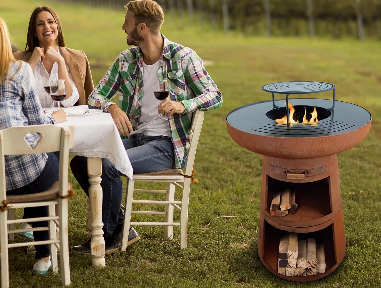 PUR LINE | Barbecue in acciaio corten Purline EFP55R con griglia in acciaio inox e funzione braciere – Barbecue diametro 60 cm, include copertura impermeabile