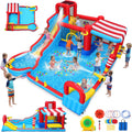 AKEYDIY Scivolo Gonfiabile con Scivolo Acquatico, Due Pistole ad Acqua, Lunga Scivolo, Piscina e Cesto da Basket – Un Must per Ogni Festa Estiva e Un Ottimo Regalo per Bambini di Età 5-12