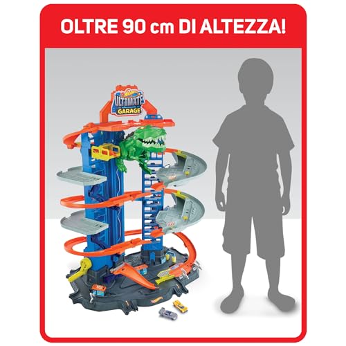Hot Wheels City Robo T Rex Ultimate Garage Modalità multigiocatore a più livelli per riporre auto in scala 100 plus 1 64, idea regalo per bambini dai 5 anni in su, GJL14 : Giochi e giocattoli