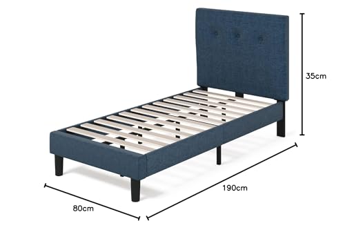 Zinus Omkaram Letto 80x190 cm   Stuttura letto 36 cm di altezza   Struttura letto a piattaforma imbottita con testata e supporto a doghe in legno   Blu scuro : Casa e cucina