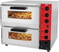 CROSSON Forno Pizza Elettrico Doppio 16 Pollici,Forno Pizza Professionale in Acciaio Inox 230V/4000W con Pietra e Maniglia,per Interni Ristorante Cottura Casa Cucina