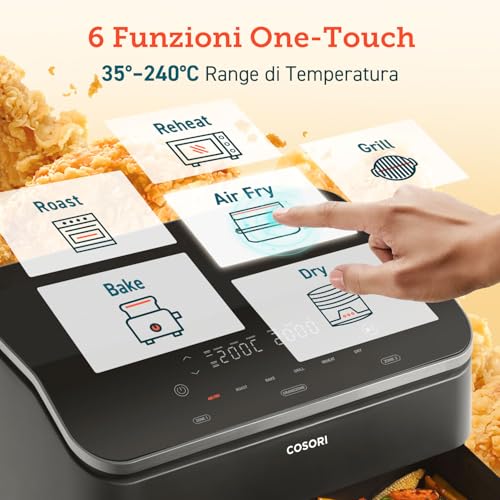 COSORI Friggitrice ad Aria 10 Litri, 8 in 1 Dual Blaze TwinFry con Doppio Cestello 5L &amp; 5L e Separatore Rimovibile, 2800W Air Fryer WiFi con Doppia Resistenza, 35 240℃, 70 Ricette Online, 4 8 Persone : Amazon.it: Casa e cucina