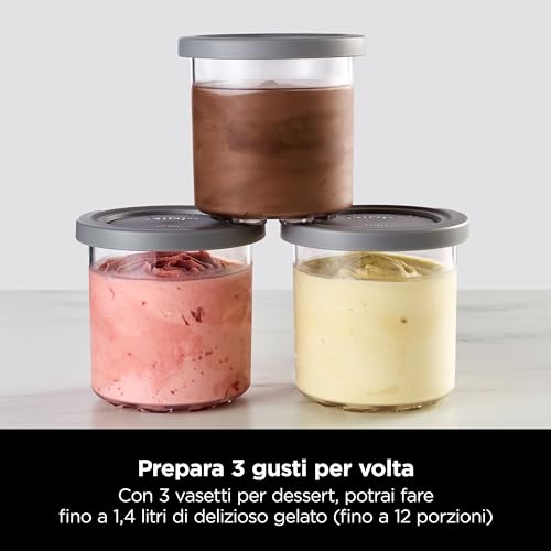 Ninja CREAMi Gelatiera, macchina per gelato e dessert congelati, 1,4 l, 3 vasetti, 7 programmi, per gelati, sorbetti, frullati, frappè, nero/argento, NC300EU : Amazon.it: Casa e cucina