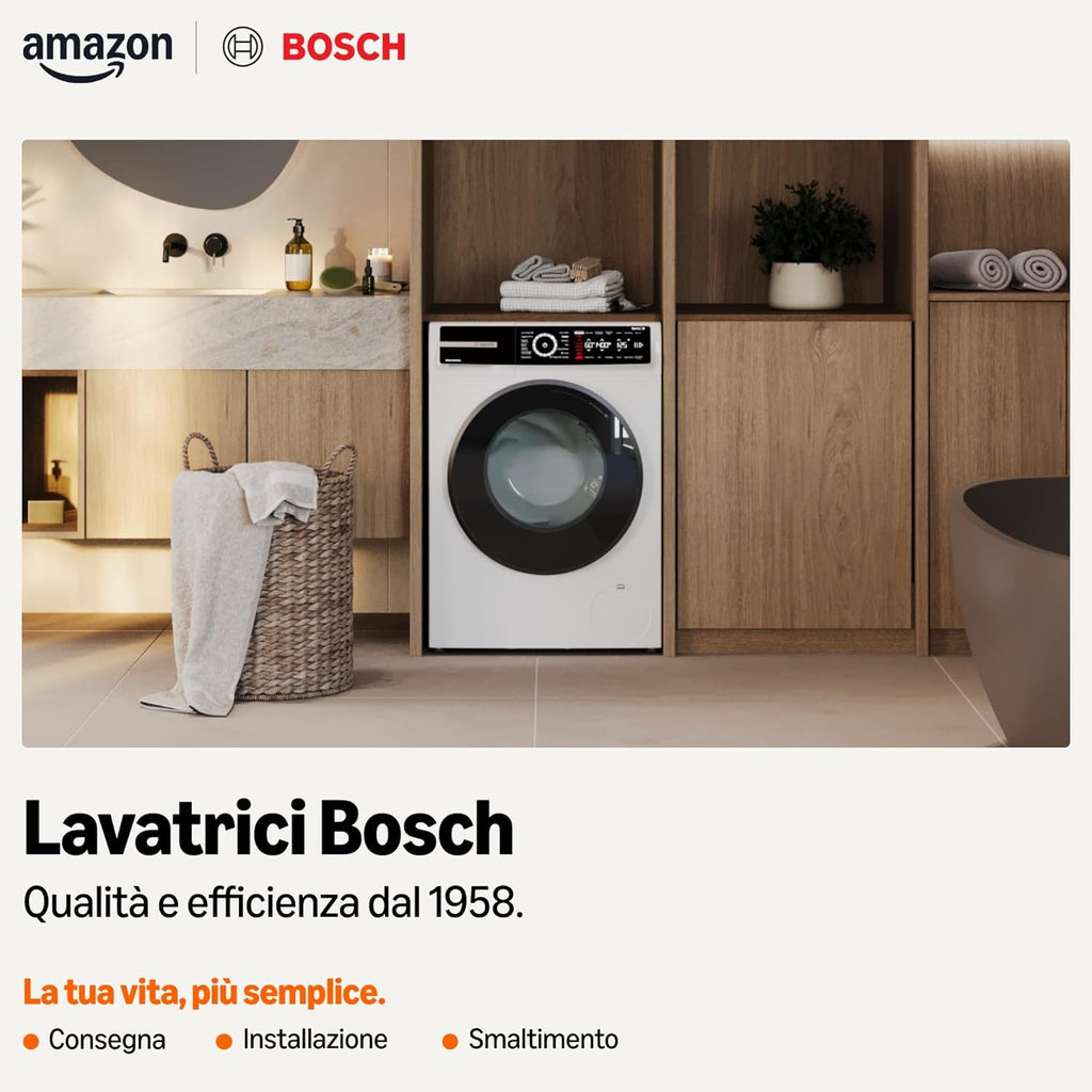 WGB24402IT Serie 8 Lavatrice smart a carica frontale, 9 kg, 1400 giri, Efficienza energetica A -50%, motore inverter con 10 anni di garanzia, riduce le pieghe, Bianco, 60 Cm